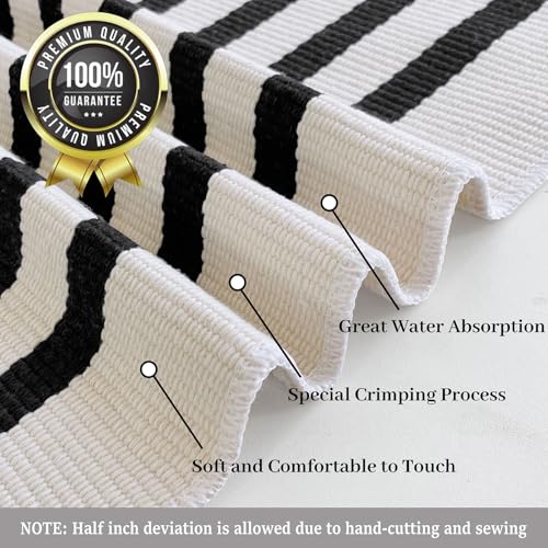 KILOCOCO Beige Striped Rug 3x5 Indoor Outdoor Rugs Front Door Rugs Hand Woven Cotton Washable Striped Layered Doormats for Front Porch/Kitchen/Farmhouse/Entryway/Patio