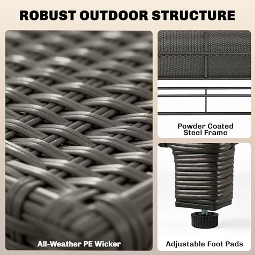 Outsunny Patio Rattan Daybed, Wicker Outdoor Daybed with Storage Ottoman, Loveseat Sofa with Adjustable Backrest, Side Tables, Cushions, Headrests, Double Sunbed Lounger for Balcony, Beige