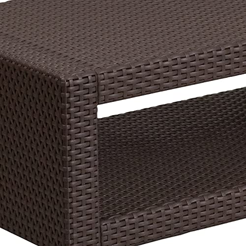Flash Furniture Seneca Indoor/Outdoor Chocolate Brown Faux Rattan Coffee Table with Open Storage