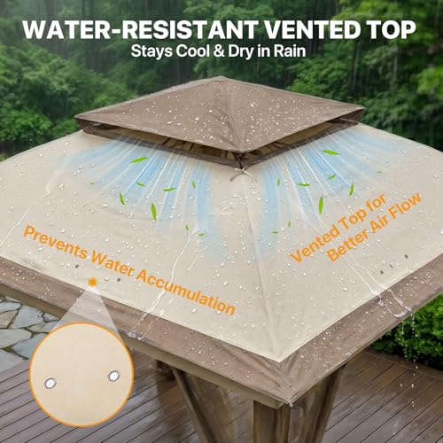 COOS BAY 11x11 Pop Up Gazebo with Mesh Netting, Instant Outdoor Canopy Tent, Water Resistant Shelter with UPF 50+ UV Protection, 121 Sq Ft Coverage, Beige