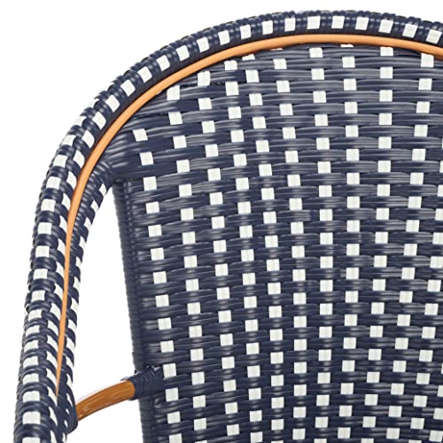 SAFAVIEH Outdoor - California Armchair Set of 2 - Navy & White - Faux Wicker & Aluminum Frame - Woven Bistro Design with Arms - Ideal for Patio, Sunroom, Dining Area, 17.3" Seat Height (PAT7531E-SET2)
