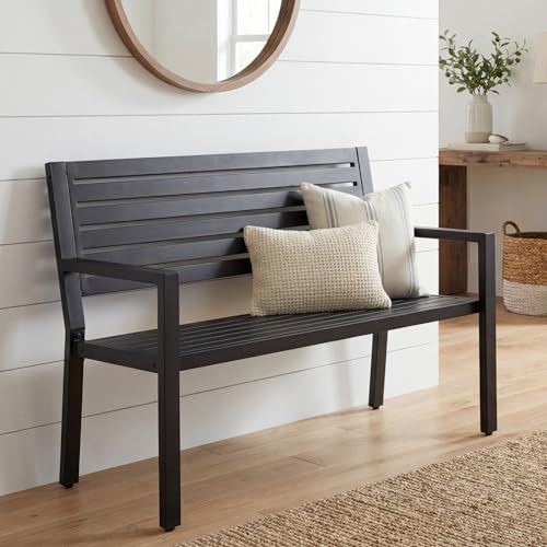 Best Choice Products Outdoor Metal Bench Patio Garden Bench, Heavy Duty 790lb Capacity, Steel Slatted Seat Porch Bench with Armrests, Weather Resistant Park Bench