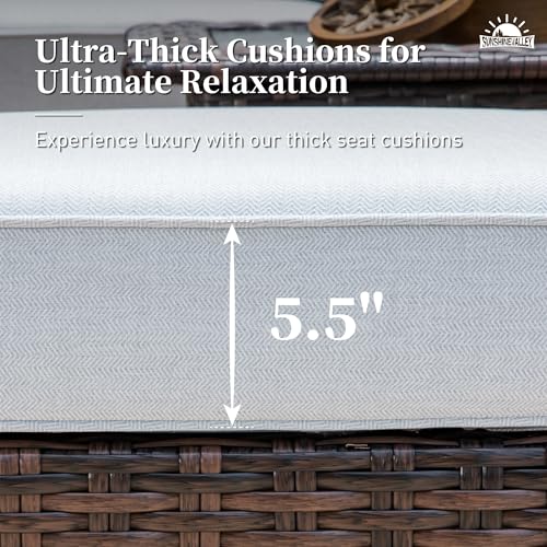 Patio Furniture Set with Swivel Chairs, High Back Wicker Rattan Set with 5.5" Thick Cushions, Fire Pit Table and Ottomans, All Weather Outdoor Conversation Set for Backyard Deck,7 Seats, Light Grey