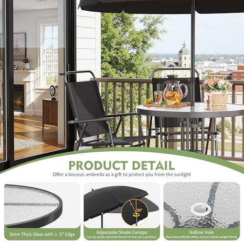 Shintenchi 6 Piece Outdoor Patio Furniture Set, Small Outdoor Patio Dining Table and Chairs Set, Outdoor Seating with Umbrella for Backyard, Balcony, Front Porch, Onyx
