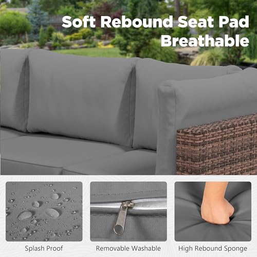 LHBcraft Patio Furniture Set with Rain Cover,7 Pieces Outdoor Wicker Rattan Patio Furniture, Wicker Rattan Outdoor Sectional Sofa Set with Coffee Table for Garden, Poolside Taupe-Grey