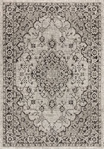 JONATHAN Y Boho Medallion Indoor Outdoor Area Rug 8X10 Gray/Black, Rozetta Textured Weave for Backyard, Patio, Porch, Easy-Cleaning, High Traffic, Pet-Friendly, Non-Shedding (SMB102D-8)