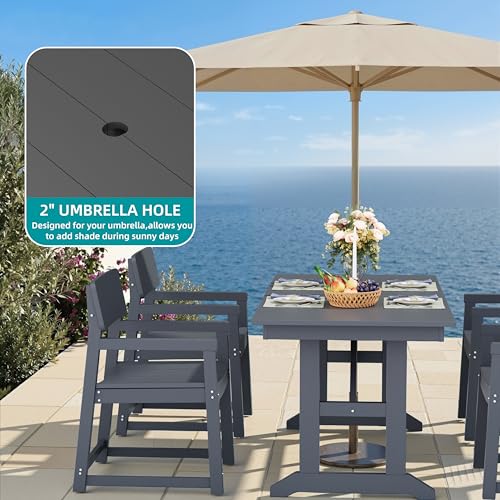 Shintenchi 7 Pieces Outdoor Dining Set,HDPE Outdoor Table and Chairs Set for 6,All Weather Patio Furniture Sets with Umbrella Hole,Modern Wooden Textured Dining Sets for Backyard,Garden,Dark Grey