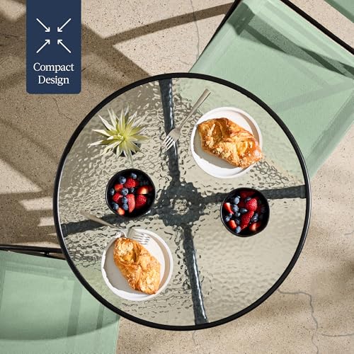 Best Choice Products 3-Piece Patio Bistro Dining Furniture Set w/Textured Glass Tabletop, 2 Steel Folding Chairs, Polyester Fabric - Sage