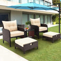 AVAWING 5 Pieces Patio Furniture Set, Outdoor Rattan Chairs with Tempered Glass Coffee Table, Ottomans & Soft Cushions, Wicker Conversation Bistro Set for Garden, Deck, Balcony, Poolside(Khaki)