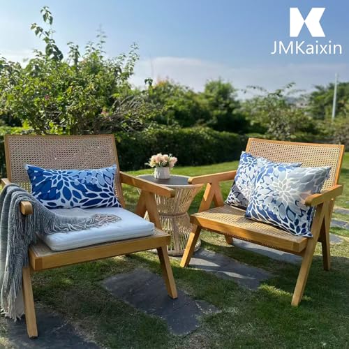 JMKaixin Set of 2 Waterproof Outdoor Throw Pillows with Inserts – 18x18 Inch Square Pillows for Patio Furniture, Garden Chairs, Couch, or Bench – Indoor/Outdoor Decorative Use