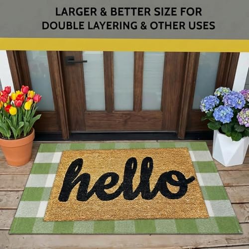 WAYYE Buffalo Plaid Outdoor Rug 27.5" x 43" Grass Green and White Checkered Area Rug Washable Doormats Indoor Outdoor Rugs for Layered Front Door Mats, Porch, Entryway, Kitchen, Farmhouse