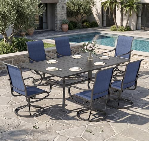 Sophia & William Outdoor Dining Set Patio Dining Set for 6 Outdoor Table and Chairs 7 Pieces Outdoor Patio Set with Swivel Patio Chairs 60"x 38" Metal Table for Garden Pool All Weather Blue