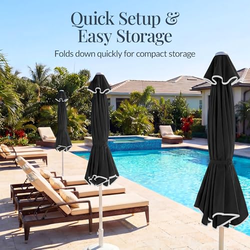 Best Choice Products 7.5ft Patio Market Umbrella with Wavy Trim, UV-Fade-Resistant 210g Canopy, Crank & Tilt, Wind Vent, Heavy-Duty Frame - Black