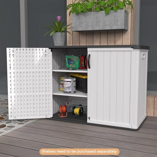 Patiowell 26 Cu.ft Plastic Outdoor Storage Cabinet, Lockable Waterproof Horizotal Storage Shed, Tool Box for Patio, Garden Tools, Garbage Cans, Pool Supplies, Easy Assembly, White(Not Include Shelves)