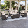 HUMMUH Patio Furniture 6 Pieces Outdoor Furniture Set Wicker Outdoor Sectional Sofa with Swivel Rocking Chairs,Patio Ottomans,Outdoor Coffee Table