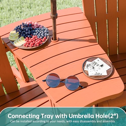 Shintenchi Adirondack Chairs Set of 2,HDPE Adirondack Chairs w/Removable Tablelop & Umbrella Hole,All-Weather Wooden Textured Plastic Outdoor Chairs w/Cup Holders for Garden Backyard Pool,Orange