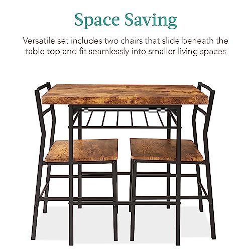 Best Choice Products 3-Piece Modern Dining Set, Space Saving Dinette for Kitchen, Dining Room, Small Space w/Steel Frame, Built-in Storage Rack - Medium Brown/Black