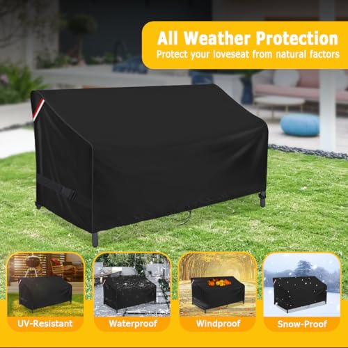Loenel Outdoor Loveseat Cover, Waterproof Outdoor Bench Cover for Keter Bench Deck Box 70 Gallon, Patio Couch/Sofa Furniture Cover - 56" L x 25" W x 32" H