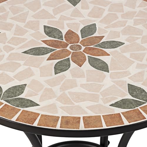 Alpine Corporation Indoor/Outdoor 3-Piece Mosaic Bistro Set Folding Table and Chairs Patio Seating, Tan