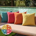 MIULEE Pack of 4 Decorative Outdoor Throw Pillow Covers Linen Waterproof Pillow Covers Summer Farmhouse Cushion Cases for Patio Garden Tent Balcony Couch Sofa 18x18 Inch Red/Turquoise