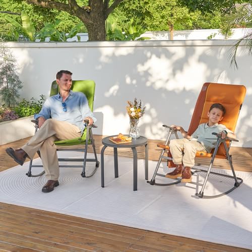 Timber Ridge Oversized Folding Rocking Camping Chair, Padded Outdoor Rocker with High Back, Portable Outdoor Chair for Patio, Garden, Lawn, Supports up to 400 lbs, Green