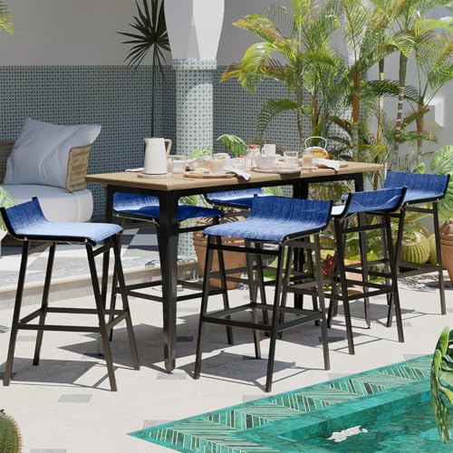 Sundale Outdoor Patio Metal Bar Stools Set of 2, Low Back Modern Counter Height Tall Chair Armless, High Top Outside Barstools, All-Weather Patio Stools for Porch Yard Deck Balcony, Modern Blue