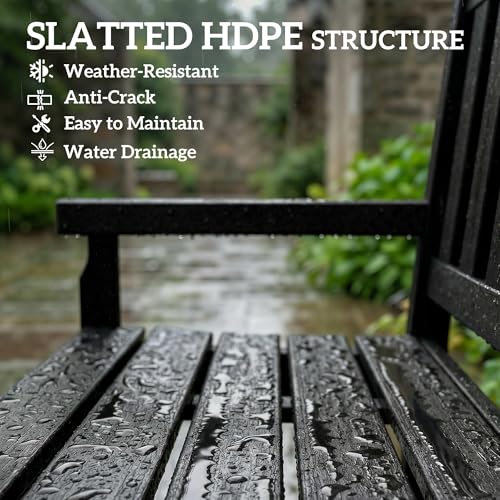 Outsunny Outdoor Bench, 49" All-Weather HDPE Garden Bench, 2-Person Patio Loveseat with 528 lbs Capacity, Curved Seat for Backyard, Park, Porch, Lawn, Park, Black