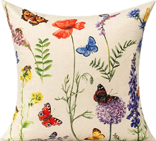 All Smiles Outdoor Patio Throw Pillow Covers 18x18 Set of 4 Spring Summer Garden Flowers Farmhouse Décor Outside Furniture Bench Chair Decorative Cushion Cases for Swing Deep Seat Bed Couch Sofa