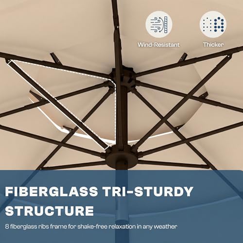 Patio Kingdom 10ft Patio Umbrella, 3 Tier Outdoor Market Table Umbrellas with 8 Fiberglass Ribs and Push Button Tilt, Windproof, Vented Canopy, UV Protection for Deck, Pool, Backyard, Beige