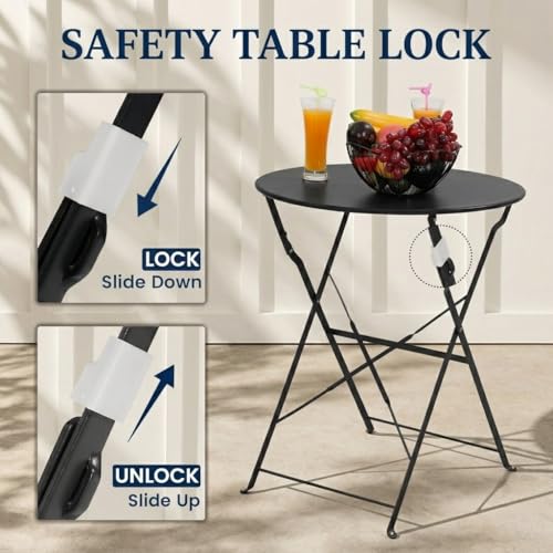 wildformers Outdoor Compact Folding Bistro Table and Chairs Set of 2, No Assembly Steel Patio Furniture for Small Balcony Yard, Black