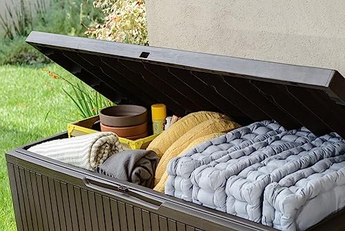 Keter Cushion Box, Rainproof, Balcony Springwood Cushion Storage Box, Brown, 123 x 53.5 x 57 cm, 305 L, 17202488
