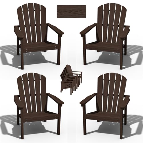 nevilywood Compact Stackable Adirondack Chairs Set of 4, 26.3" Wide HDPE Outdoor Patio Chairs - Durable, Space-Saving Design for Porch, Lawn or Garden, Coffee