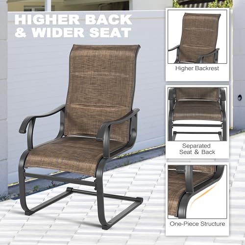 NUU GARDEN Patio Dining Chairs Set of 2, All Weather Outdoor Padded Textilene Patio Chairs, Breathable Spring Motion Textile High Back Outdoor Dining Chairs for Backyard, Lawn, Deck, Brown