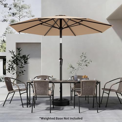 AreShark 9 FT Patio Umbrella for Outdoor, Outdoor Table Umbrella with Push Button Tilt and Crank, Outdoor Patio Umbrellas with 8 Sturdy Ribs for Market, Garden, Pool (Beige)