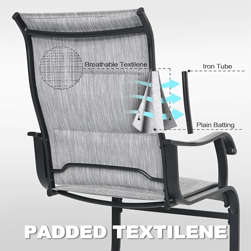 NUU GARDEN Set of 2 Patio Dining Chairs All Weather Outdoor Padded Textilene Chairs with High Back and Spring Motion Design Breathable Outdoor Dining Chairs for Deck Lawn Backyard Grey