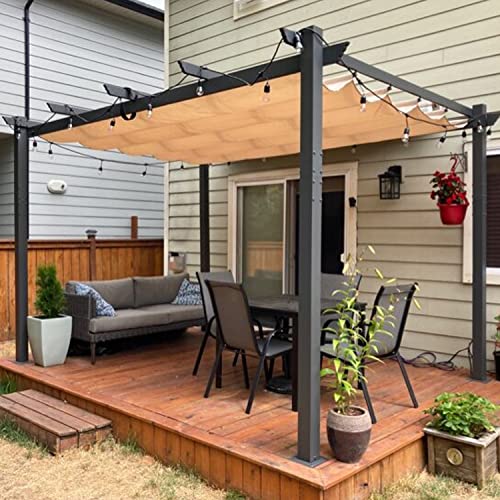 PURPLE LEAF 10' X 13' Outdoor Retractable Pergola with Sun Shade Canopy Patio Metal Shelter for Garden Porch Beach Pavilion Grill Gazebo Modern Yard Grape Trellis Pergola, Beige