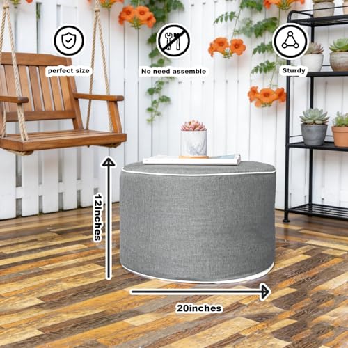 AbunHeri Outdoor Ottoman Outdoor Ottomans for Patio 20x12 Inches Modern Lightweight Foam Stuffed Pouf Outdoor Footstool Footrest Foot Stool Waterproof (Gray)