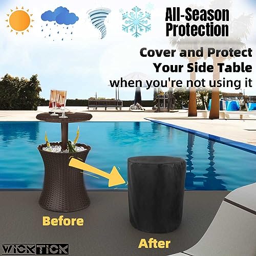 WICKTICK Waterproof Cover for Keter Pacific Cool Bar Outdoor Patio Furniture and Hot Tub Side Table with 7.5 Gallon Beer and Wine Cooler, Outdoor Round Pool Side End Table Cover (21” Dia x 23” H)