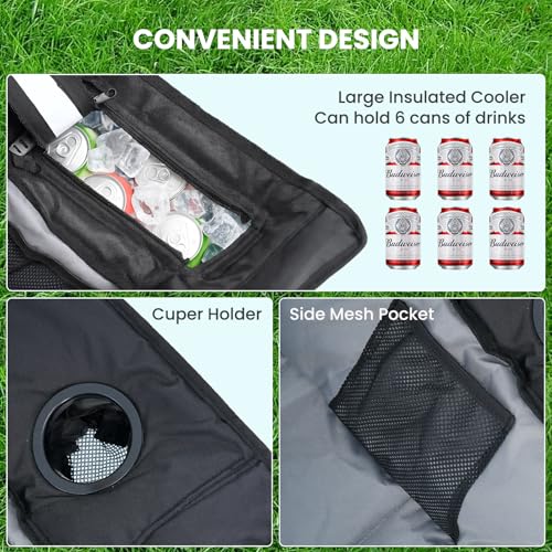 NAIZEA Folding Rocking Camping Chair, Portable Outdoor Rocker with Cooler Bag - 400lbs Capacity, 600D Oxford Fabric, Easy Fold Padded Rocker Chair for Patio, Lawn, Camping, Backyard, Beach