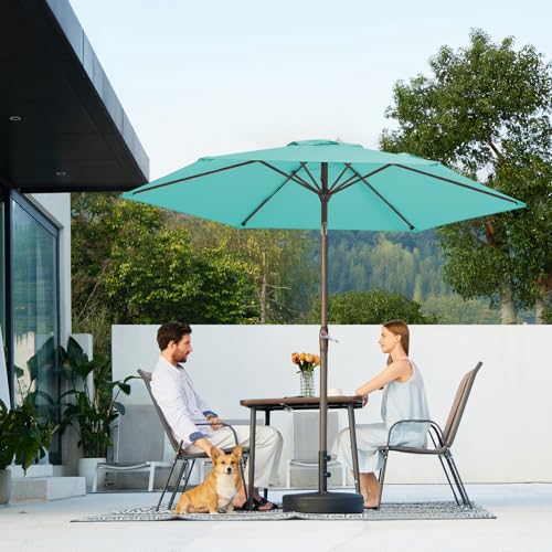 JEAREY 7.5FT Patio Umbrella Market Table Umbrella with 6 Sturdy Ribs, Push Button Tilt/Crank Outdoor Umbrella for Garden, Deck, Backyard, Pool, Peacock Blue