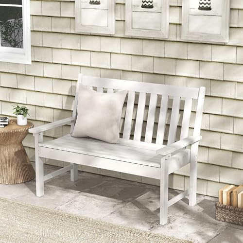 Giantex Outdoor Bench, 52-Inch Outside Bench All-Weather HDPE Park Bench with Backrest and Armrests, 705 lbs Weight Capacity, 2-Person Slatted Patio Bench for Porch, Yard, Lawn, Garden Bench (White)