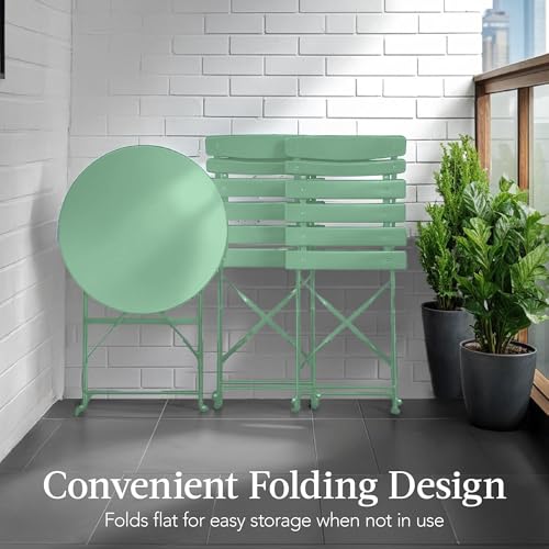 Best Choice Products 3-Piece Bistro Set, Space Saving Folding Design, Solid Steel, Outdoor Patio Furniture Set w/ 2 Chairs, Bistro Table - Sage