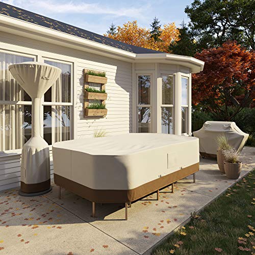 Amazon Basics Outdoor Patio Furniture Cover, Waterproof, UV Resistant, Weather Protection with Secure Straps, Large, Beige/Tan, 110" x 84"