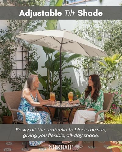 Punchau 6 Ft Outdoor Patio Umbrella - Outdoor Umbrella for Patio, Pool, Table, Garden, Deck, & Beach - Easy Open/Close Crank and Push Button Tilt Adjustment - Beige Market Umbrellas