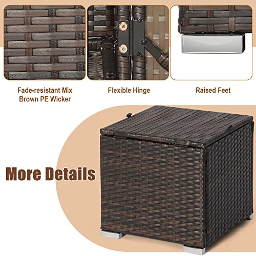 DORTALA Outdoor Storage Ottoman Wicker 2 Piece, Patio Ottomans PE Rattan Foot Rest Footstool with Cushions for Couch, Chair, Beige