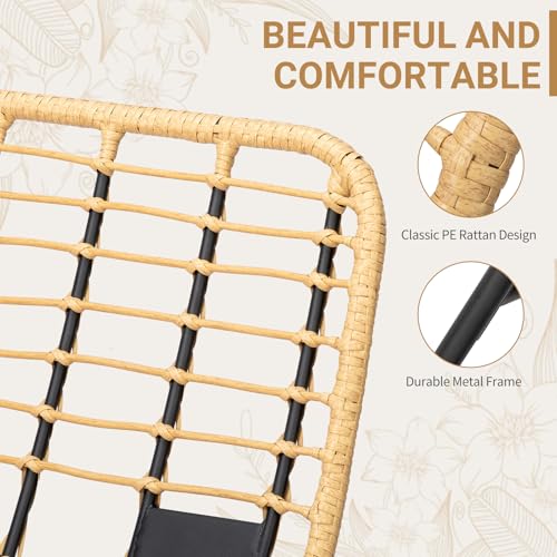 Outvita Outdoor Patio Loveseat, All Weather Double Papasan Chair with Side Storage Pocket, 6’’ Thick Cushion, 4 Adjustable Support Feet, 2 Seat PE Rattan Couch for Backyard Patio Garden Balcony(Beige)