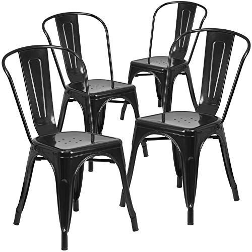 Flash Furniture Luke Commercial Grade 4 Pack Black Metal Indoor-Outdoor Stackable Chair