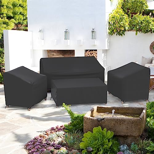 Gasadar 4-Piece Patio Furniture Covers Set, Waterproof Outdoor Furniture Set Covers for Outdoor Loveseat, Chair and Coffee Table, Heavy Dut 600D, Black