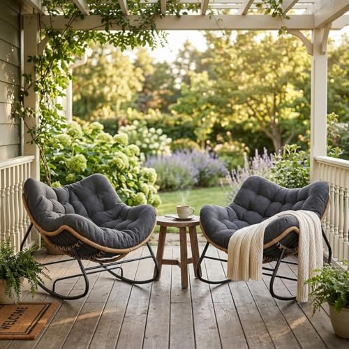 Aoitun Ergonomic Outdoor Racking Chair - All-Weather HDPE Patio Rocking Chair for Front Porch, 300 LBS Capacity