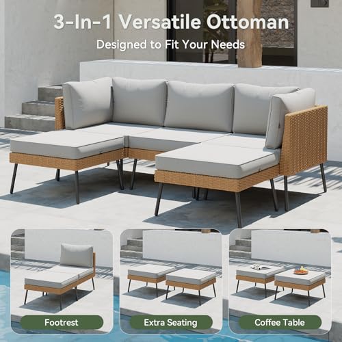 Aoxun 8 Piece Patio Furniture Set, 8 Seats Outdoor Sectional Sofas with Thick Cushion, Wicker Outdoor Patio Furniture Set with Ottomans for Party, Garden, Backyard, Grey